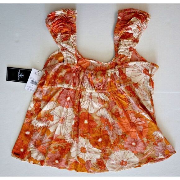 Volcom B0412300 Women's Sz S Brown/Orange Floral Only Good Daze Sleeveless Top - Picture 2 of 6